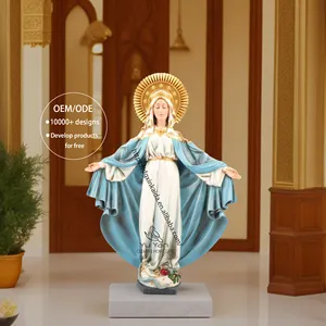 工厂批发天主教宗教雕像树脂外部玛丽站在祈祷木圣母玛利亚雕像