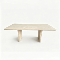 Table à manger en travertin beige Dream Home, table rectangulaire en marbre à coins arrondis, plateau en pierre massif, pieds en pierre pour maison moderne