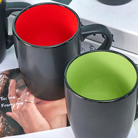Mug à café en céramique personnalisé avec logo, 16 oz, intérieur coloré, extérieur noir, emballé individuellement, compatible micro-ondes, pour fêtes