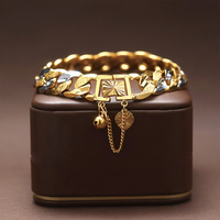 SA Jewelry Bracelet maille cubaine tendance unisexe en laiton plaqué or, style Hip Hop massif avec plaque d'identification et fermoir boîte à poussoir