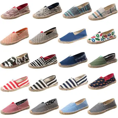 Grosir Cina Kualitas Tinggi Buatan Tangan Bermerek Slip On Sepatu Linen Sepatu Rami Datar Kustom Wanita Wanita Wanita Pria Espadrilles