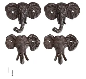 Kait dekoratif dinding dengan sekrup, gantungan besi cor bentuk hewan, kait gantung dinding dekoratif pedesaan kait topi gajah