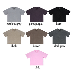 Camiseta de manga corta para hombre, 100% algodón, cuello redondo, transpirable, corte holgado, 285 g/m², color liso, lavado efecto nieve, estilo vintage streetwear - Product Image 3