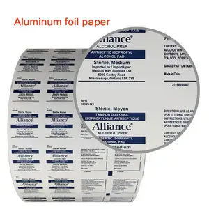Almofada de selagem para álcool impressa, cotonete de papel de folha de alumínio, embalagem filme de selagem por calor em rolo de papel laminado folha de papel