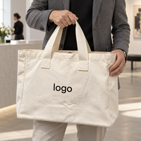 Tas Belanja Kanvas Logo Kustom Pemilik Toko Travel Boutique, Warna Ivory dengan Pegangan Panjang dan Gusset Samping untuk Penjualan Tas Branded Toko