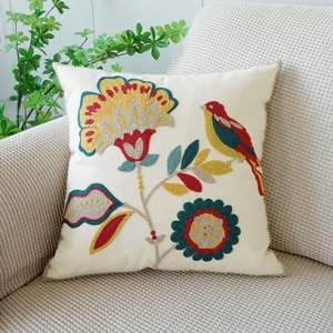 Funda de Almohada de Lona Bordada Rústica Clásica de Lujo con Diseño de Plantas y Aves, Cierre de Cremallera, Personalizable para Sala de Estar o Sofá - Product Image 6