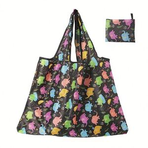 Ulikeke Heavy Duty <b>Expandable</b> Grocery Tote Bag Polyester Folding Shopping Bag Creative Portable Printed Hand Storage Bag - Product Image 1