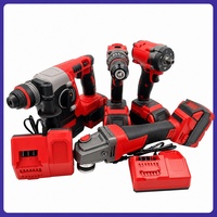 Ensemble d'outils électriques sans fil 21V 4 en 1, marteau perforateur, meuleuse d'angle, perceuse sans fil, clé à chocs, batterie lithium-ion, kit d'outils électriques