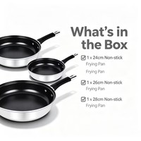 Batterie de cuisine professionnelle 3 pièces en acier inoxydable, poêle à frire conique style américain, compatible induction, base épaisse, poignée anti-chaleur
