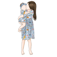 Vente en gros Robe et body de haute qualité à demi-manches et col en O pour filles en soie de lait brossée imprimée parent-enfant