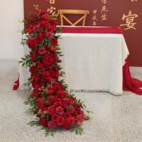 Arrangements floraux artificiels personnalisés, roses rouges pour allée, fleurs de table, fleurs artificielles en soie, chemin de table pour décoration de mariage