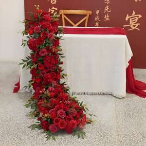 Arreglos Florales Artificiales Personalizados, Camino de Mesa con Rosas Rojas, Camino de Mesa de Flores de Seda Artificial para Decoración de Bodas - Product Image 5