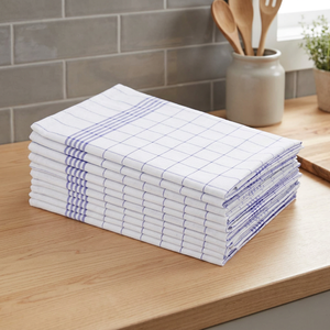 Essuie-tout de cuisine en coton à carreaux, rectangulaire, tissé, motif quadrillé blanc et bleu, lavable à la main et en machine, torchon, serviette pour - Product Image 1