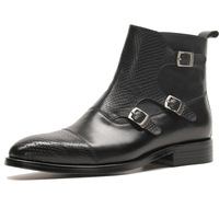 Bottes de mode tendance pour hommes, à trois brides, en cuir tressé, respirantes, en cuir de vachette, pour soirée