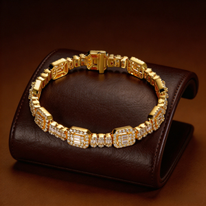 Luxury 10K/14K Solid Gold Diamond <b>Bracelet</b> Baguette Cut Geometric Chain Link Unisex Jewelry - Product Image 4