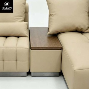 Ensemble de canapés sectionnels en forme de L modernes en cuir <span class=keywords><strong>beige</strong></span>, canapé modulaire pour salon avec table d'appoint, meubles de luxe pour villa, maison, hôtel - Product Image 5