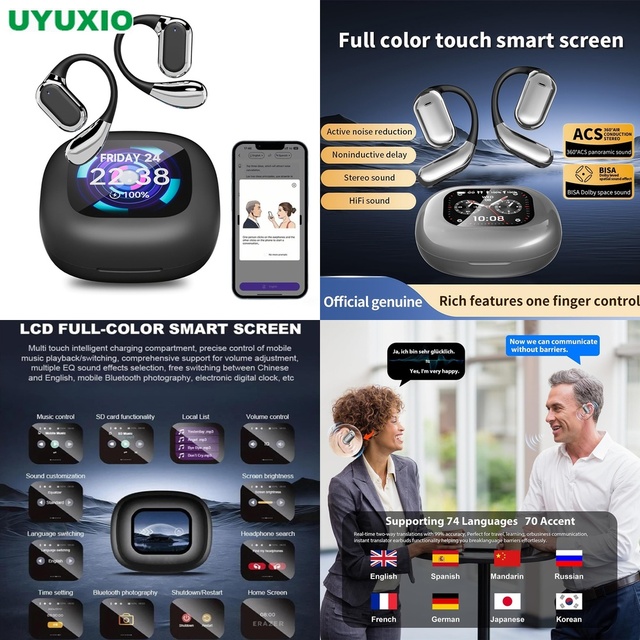 High End AI Translation Earbuds 144 Languages Wireless Open Ear Headset Real Time Voice Translator for Global Corporate Use