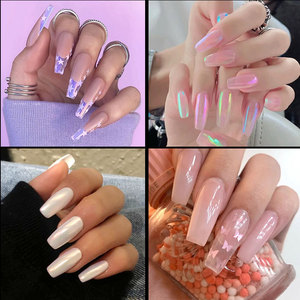 Venta caliente Nail Art 500 piezas en caja French Nail Art Media pasta y pasta completa <span class=keywords><strong>Uñas</strong></span> artificiales con pegamento Natural transparente - Product Image 2