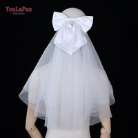 Voile de mariée court YouLaPan V247 élégant avec nœud en satin, accessoire de tête de mariage transparent, pratique pour la mariée