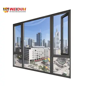 Weidun高品質モダンデザイン二重ガラスアルミ強化ガラスハウスウィンドウアルミ開き窓ハウスウィンドウ