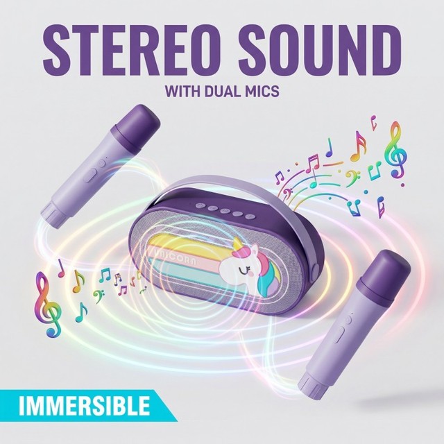 Portable Wireless Kids Karaoke Machine with Microphones Speaker for Singing Practice and Family Parties