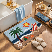 Custom Super Water Absorbent Beach and Ocean Theme Anti-Slip Bath Rug Long Hair Bathroom Floor Mat for Home Bedroom