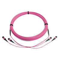 Kabel Patch Cord Fiber Optik MPO-MPO Kustom 8/12/24/48 Serat OM4 Multimode Magenta 1m 5m Kabel MTP/MPO untuk Data Center PVC/LSZH