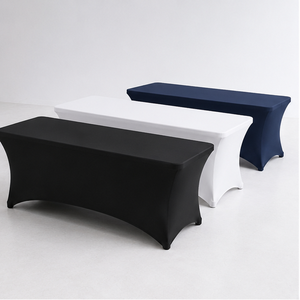 Custom Logo Spandex Stretch <b>Table</b> <b>Cover</b> 6ft Fitted Tablecloth for Trade Show Event Rental Bulk Supplier - Product Image 1