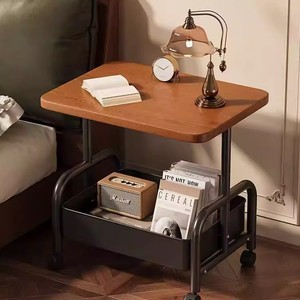 <strong>High</strong> quality Movable Coffee Small Storage Cart <strong>Table</strong> Wood <strong>Bedside</strong> Shelf Sofa Side <strong>Table</strong> with Wheels - Product Image 2