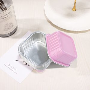 Conteneur en aluminium rose de 150 ml pour gâteaux et desserts, moule à yaourt en aluminium, moules à pâtisserie carrés jetables en aluminium avec couvercles - Product Image 6