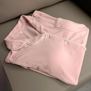 Venta al por mayor de pijamas clásicos de poliéster Modal de las mujeres de manga larga transpirable de punto Casual sujetador almohadilla de dos piezas ropa de casa de primavera - Product Image 4