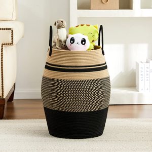 Cesto de Ropa Grande de 65L, Cesta de Almacenamiento Alta Tejida de Cuerda de Algodón para Ropa, Dormitorio, Sala de Estar, Organización, Plegable - Product Image 5