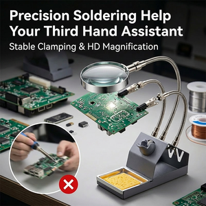 Estación de Soldadura Profesional de 7 Piezas con Control de Temperatura Digital LCD, Soporte Universal con Lupa <span class=keywords><strong>y</strong></span> Mano Auxiliar para Reparación de PCB SMD OEM - Product Image 4