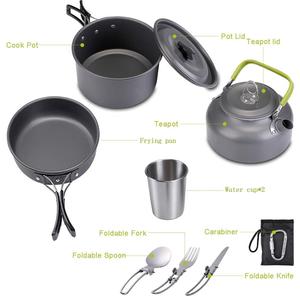 2-3 personne Ustensiles Gamelle Léger Pot Pan Bouilloire Ensemble avec 2 Tasses Fourchette Cuillère <span class=keywords><strong>Kit</strong></span> pour Randonnée En Plein Air - Product Image 5