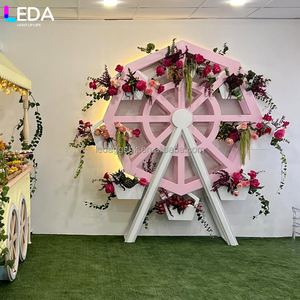 LEDA Party Wedding Event Decor Sweet Style Pink Ferris Wheel Feature Wall Acrylic Floral <b>Stand</b> for <b>Backdrop</b> - Product Image 4