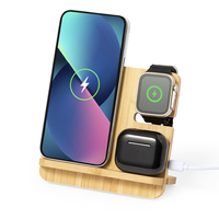 Support de charge sans fil 3 en 1 en bambou naturel, support de téléphone détachable, chargeur rapide 15W pour téléphone, écouteurs, montre connectée, logo personnalisé