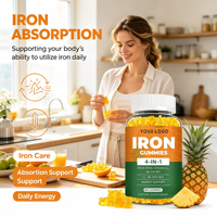 Complément de fer haute teneur sans sucre, gommes de fer pour femmes avec vitamine C pour booster l'énergie, multivitamines en gommes au fer