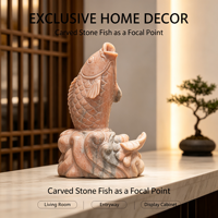 Statue de poisson Koi porte-bonheur en marbre rouge coucher de soleil, sculptée à la main, sculpture à jet d'eau pour la décoration de villas, cours et piscines