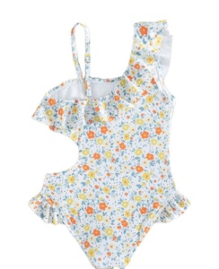 Maillot de bain asymétrique à volants pour fille, col licou, à lacets, imprimé fleur, vêtements d'été pour bébé, tendance Offre Spéciale - Product Image 1