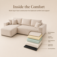 Canapé modulaire sectionnel moderne en tissu, compressé sous vide, en forme de L avec chaise longue, assise profonde, pour salon