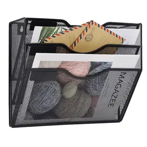 3 Zakken Metalen Mesh Opknoping Tijdschriftenrek Voor Thuiskantoor Wandhouder Organizer Zwart