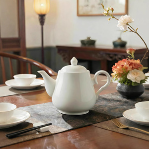 Golden <b>Bell</b> Teapot Pure White Reinforced Porcelain With Lid Heat Resistant For Tea Houses And High End Restaurants - Product Image 3