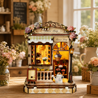 Kit DIY de Rincón de Lectura, Escena de Floristería en Miniatura de Madera, Luz LED, Inserto para Estantería, Rompecabezas 3D de Madera, Modelo de Casa de Muñecas, Regalo Artesanal
