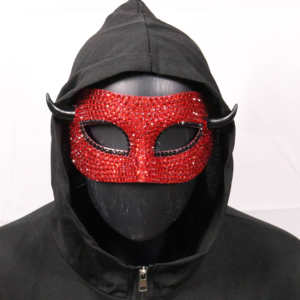 Rouge paillettes demi visage mascarade étincelant Ehinestones cornes noires plastique léger pour Mardi Gras <span class=keywords><strong>Halloween</strong></span> fête Cosplay Costume - Product Image 5