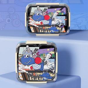 Fiambrera de dibujos animados para niños, contenedor de comida Bento de acero inoxidable con carcasa de plástico y compartimentos para la preparación de comidas para niños en la escuela - Product Image 1