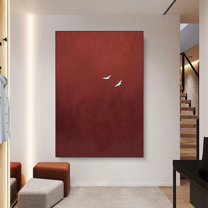 Pintura de pájaro en vuelo elegante, obra de arte pintada a mano al óleo sobre lienzo <span class=keywords><strong>rojo</strong></span>, pintura de pájaros abstractos, arte de pared moderno, arte de decoración del hogar - Product Image 4