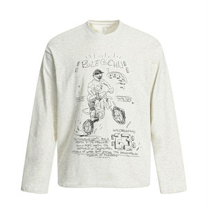 T-<span class=keywords><strong>shirt</strong></span> décontracté à manches longues surdimensionné gris chiné style streetwear rétro avec imprimé croquis de moto tout-terrain pour homme - Product Image 1