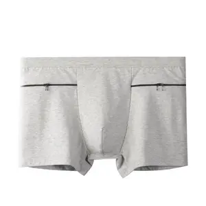 Caleçons en coton taille haute pour homme, sous-vêtements masculins, caleçons & Boxers avec poche Double face et fermeture éclair