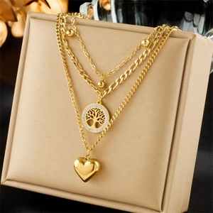 Collier pendentif papillon cœur superposé en zircon et coquille de perle en acier inoxydable plaqué or 18 carats de haute qualité ZYO pour femme, avec motifs lune et étoile - Product Image 2