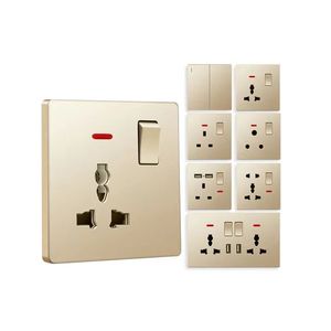 Abuk 250V phong cách retro 2 3 gang 2 way LED ánh sáng nhà tường ổ cắm 2 cổng USB phổ Ổ cắm điện EU/UK tiêu chuẩn 45A - Product Image 1